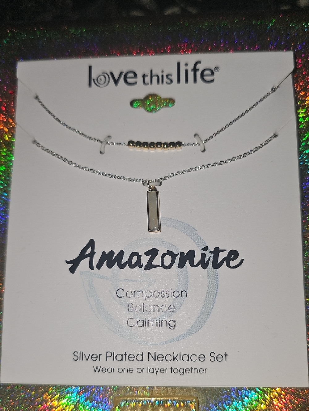 Silver Plated Layered Necklace Set with Amazonite Accents - Silver